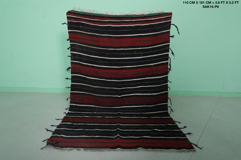 Handwoven Kilim 3.6 FT X 5.2 FT - Red and Black Stripes