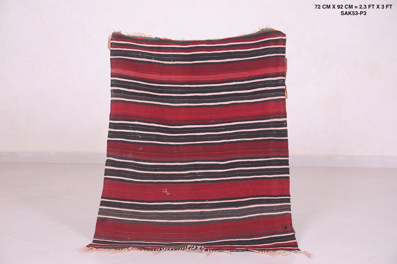 Handwoven Kilim 2.3 x 3 Feet – Red and Black Striped Rug