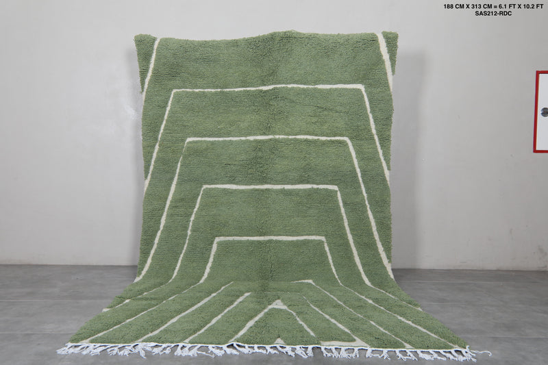 Green Moroccan Rug - 6.1 x 10.2 Feet | Handwoven Wool Carpet