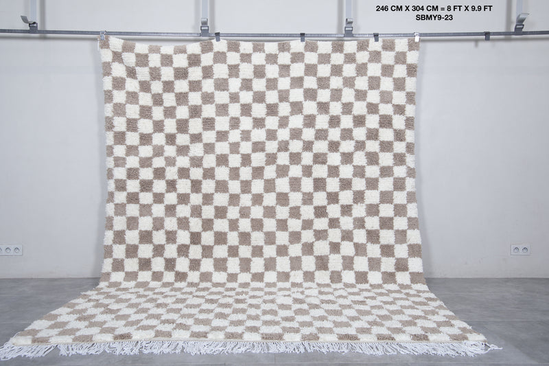 Moroccan Checkered Rug - Handwoven 8 x 9.9 Feet | Wool Area Rug