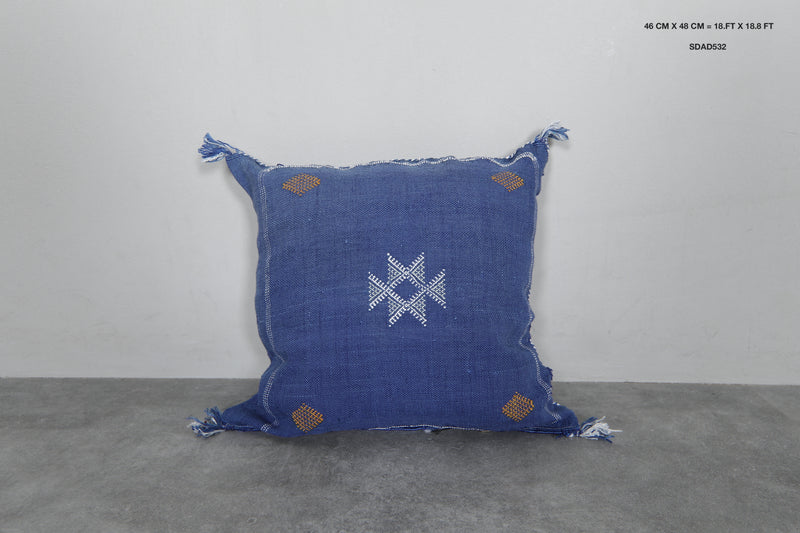 Blue Moroccan Sabra Pillow | 18x18.8 Inches Handwoven Cactus Silk - kilim pillow