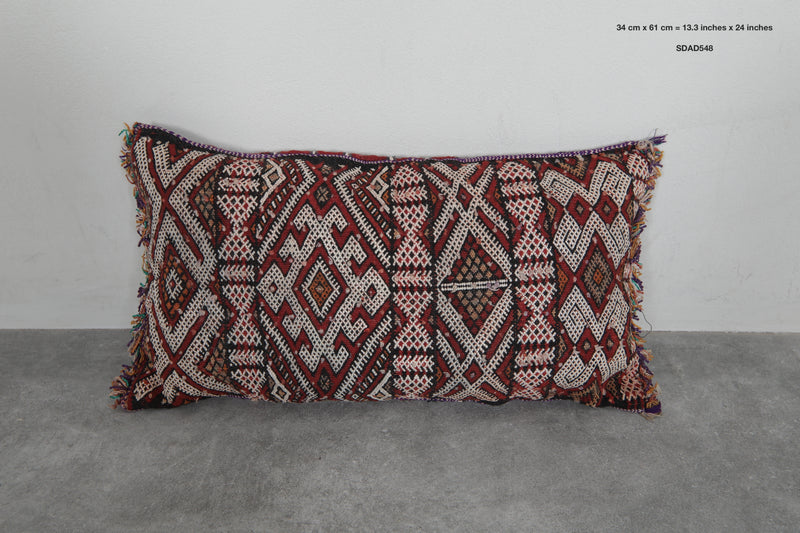 Traditional Moroccan Pillow with Geometric Patterns - 13.3 x 24 Inches - kilim pillow