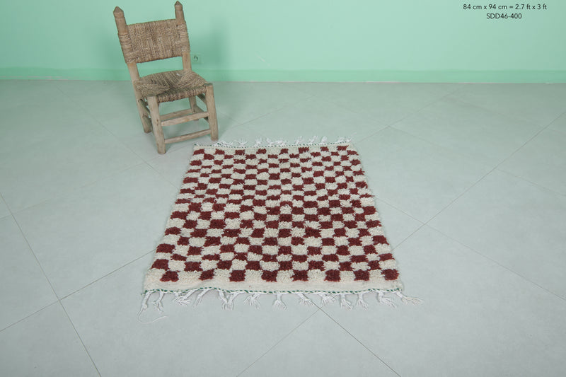 Handmade Berber Rug 2.7 x 3 Ft - Checkered Wool Design