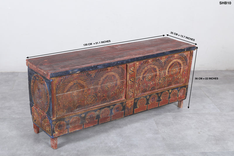 Vintage Moroccan chest  H 22 inches x W 51.1 inches x D 13.7 inches