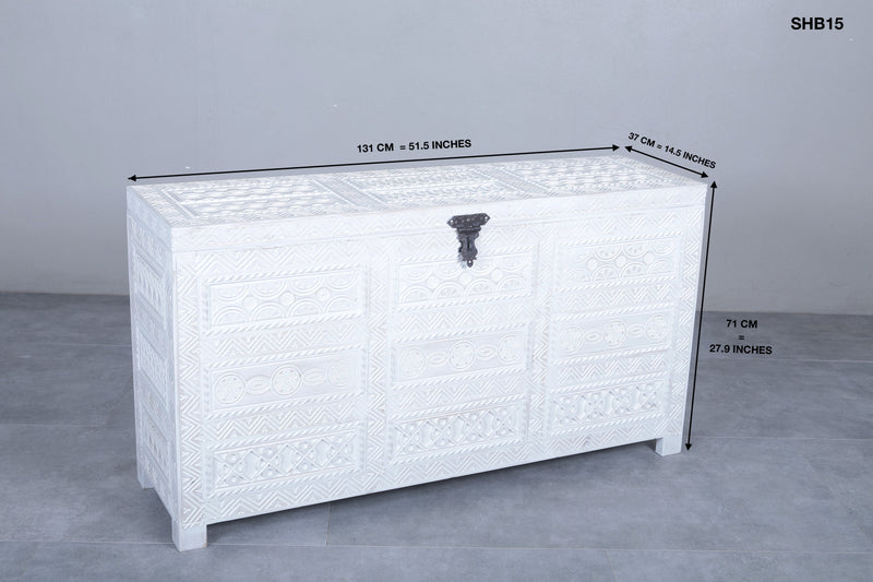 White Custom Moroccan trunk - Handmade Berber Wooden trunk