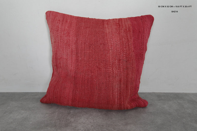 Solid Red Moroccan Pillow | 19.6x20.4 Inches Handwoven Wool - kilim pillow