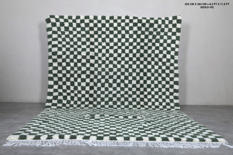 Green Moroccan Rug - 8.3 x 11.9 ft | Handwoven Checkered Design