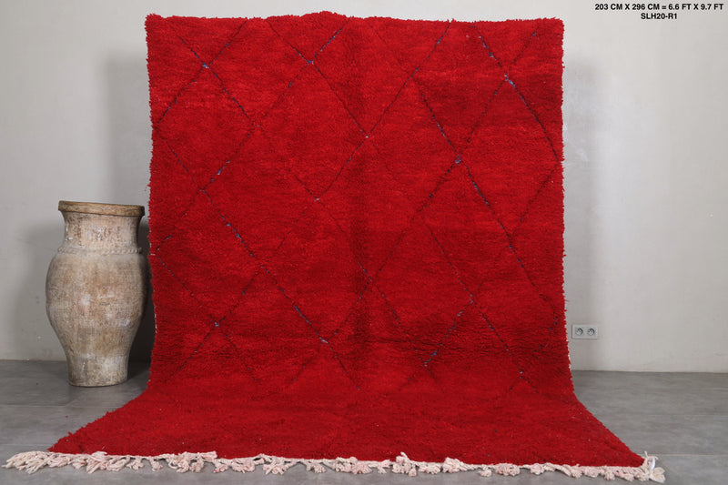 Red Moroccan Rug - 6.6 x 9.7 ft | Handwoven Bold Elegance