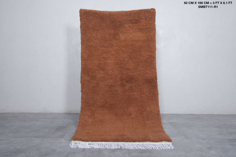 Moroccan Runner Rug - Handwoven 3 x 6.1 Feet | Warm Brown Wool Design