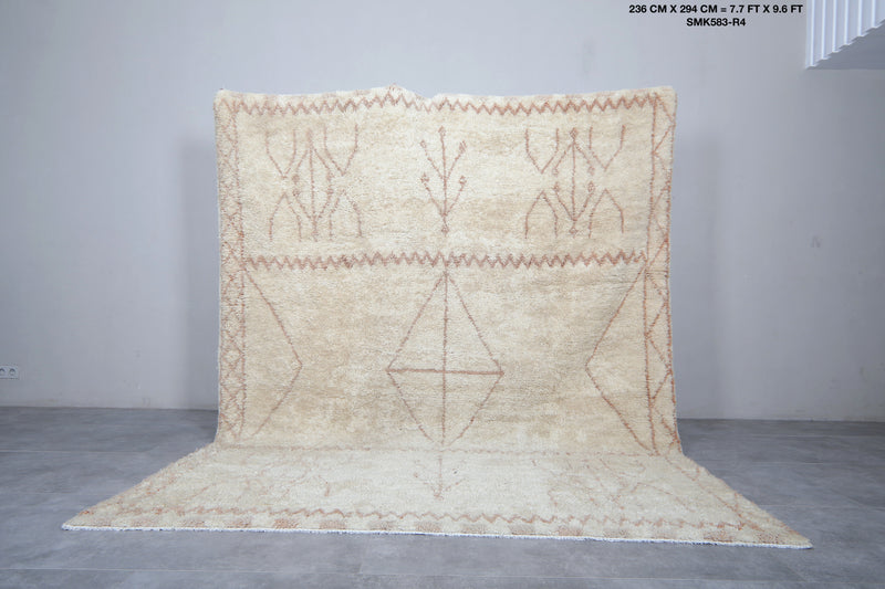 Cream Beni Ourain Moroccan Rug - 7.7 x 9.6 Feet | Handwoven Wool Rug