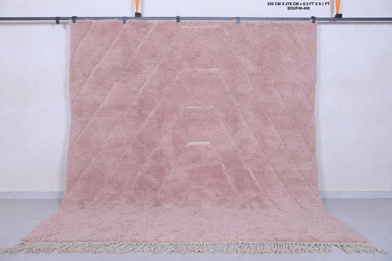 Moroccan Berber Rug - 8.3 x 9.1 Feet | Soft Pink Wool Carpet