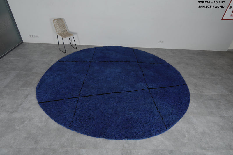 Large Round Moroccan Rug 10.7 ft | Bold Blue Statement Piece