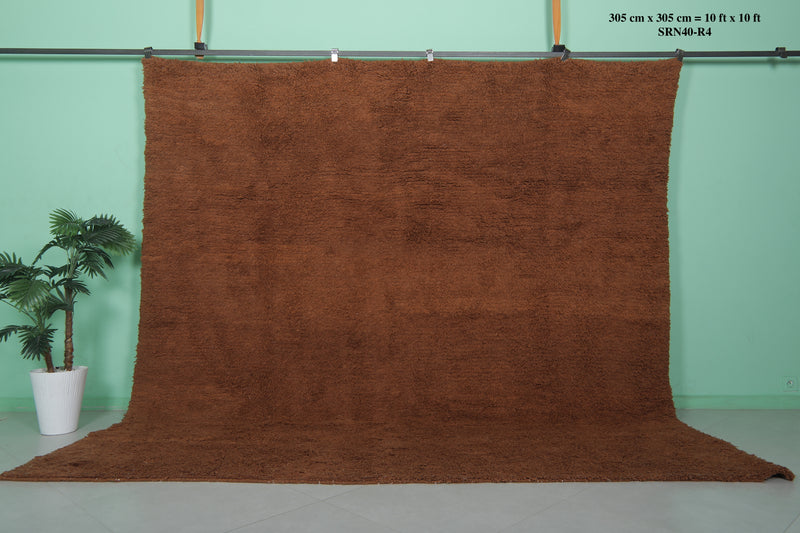 Handmade Beni Ourain Rug - 10 x 10 Feet Square | Luxurious Brown Wool