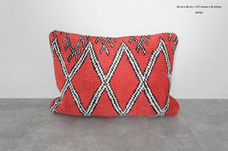 Bold Red Moroccan Pillow with Black and White Diamond Patterns - 15.7 x 22 Inches - kilim pillow