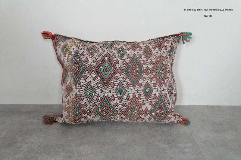 Moroccan Pillow with Vibrant Diamond Motifs - 16.1 x 20.8 Inches - kilim pillow