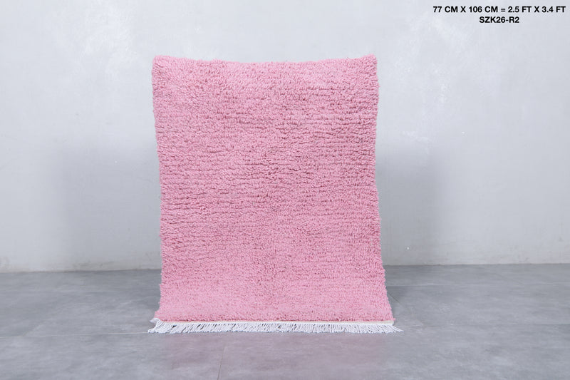 Moroccan Pink Rug - Handwoven 2.5 x 3.4 Feet | Plush Wool Accent