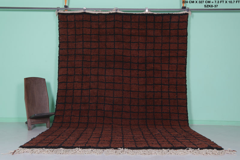 Moroccan Beni Ourain Rug - Handwoven 7.3 x 10.7 Feet | Bold Grid Design