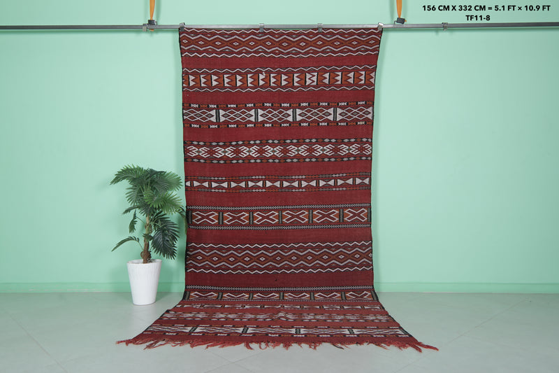 Handwoven Berber Kilim Rug - 5.1 FT × 10.9 FT | Moroccan Artisan Masterpiece