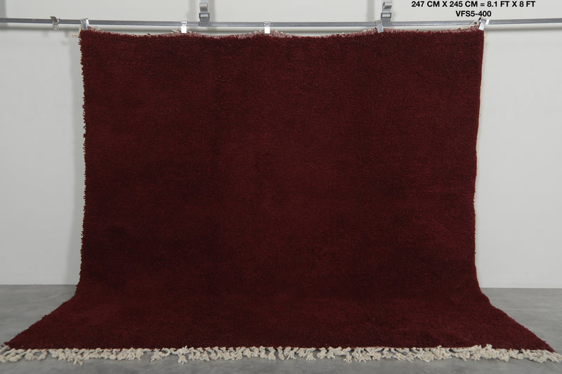 Handmade Moroccan Wool Rug – 8.1x8 FT - Deep Red Plush