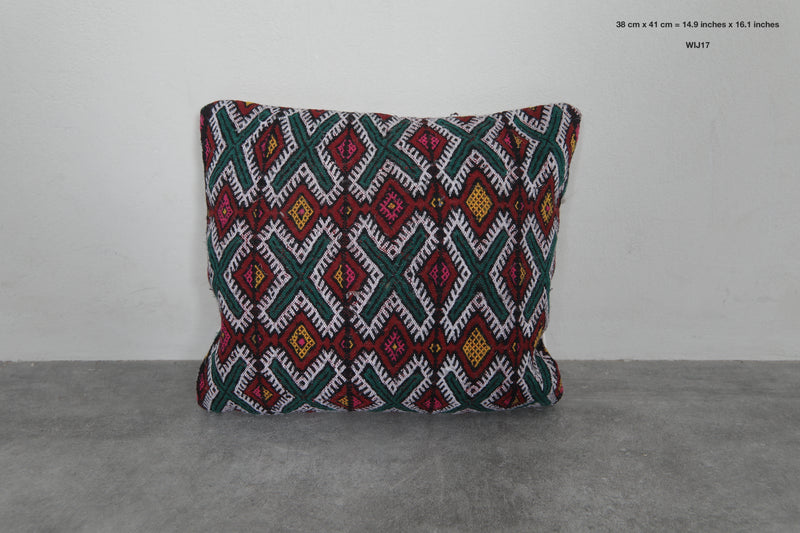 Moroccan Kilim Pillow | 14.9x16.1 Inches Multicolored Geometric Design - kilim pillow