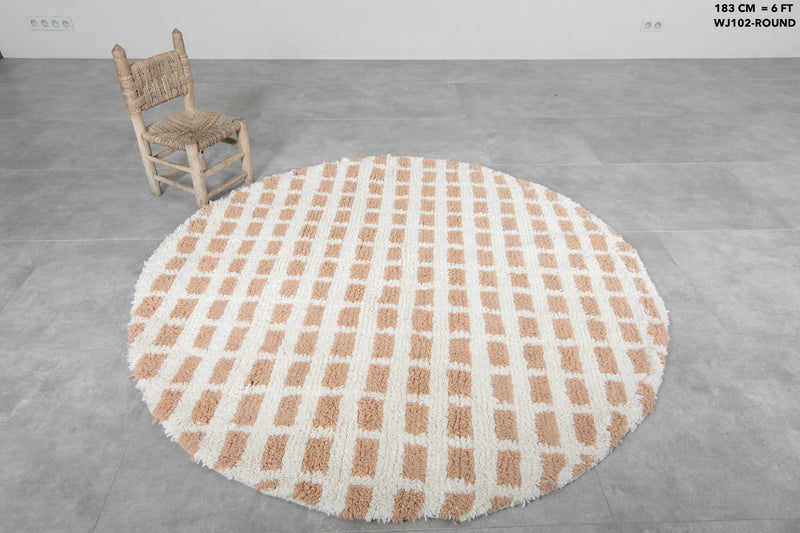 Round Moroccan Wool Rug 6 Feet – Unique Grid Design