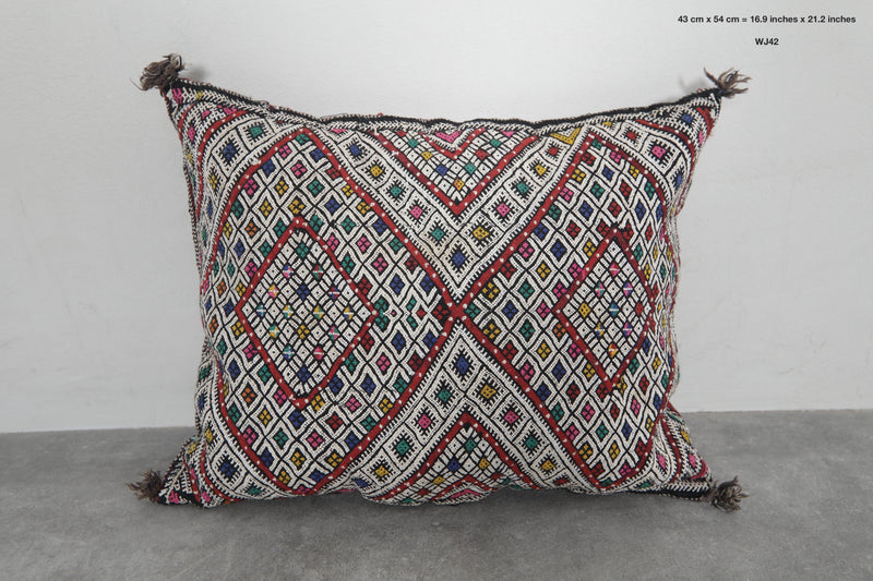 Vibrant Moroccan Pillow with Multicolor Diamond Patterns - 16.9 x 21.2 Inches - kilim pillow