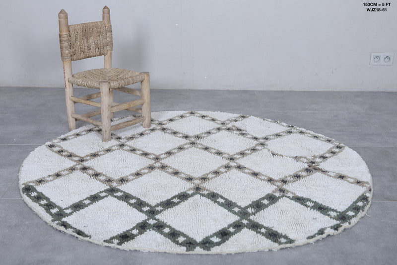 Round Moroccan Wool Rug 5 ft | Handwoven Geometric Design