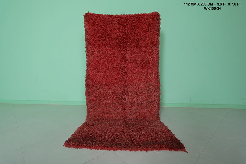 Solid Moroccan Red Rug – 3.6 x 7.6 Feet – Luxurious Handmade Design