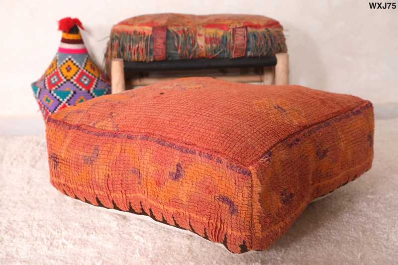 Moroccan Kilim Pouf - Burnt Orange Vintage Floor Cushion - kilim pouf