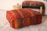 Red Handmade Moroccan Berber Rug Pouf – Unique Artisan Footstool