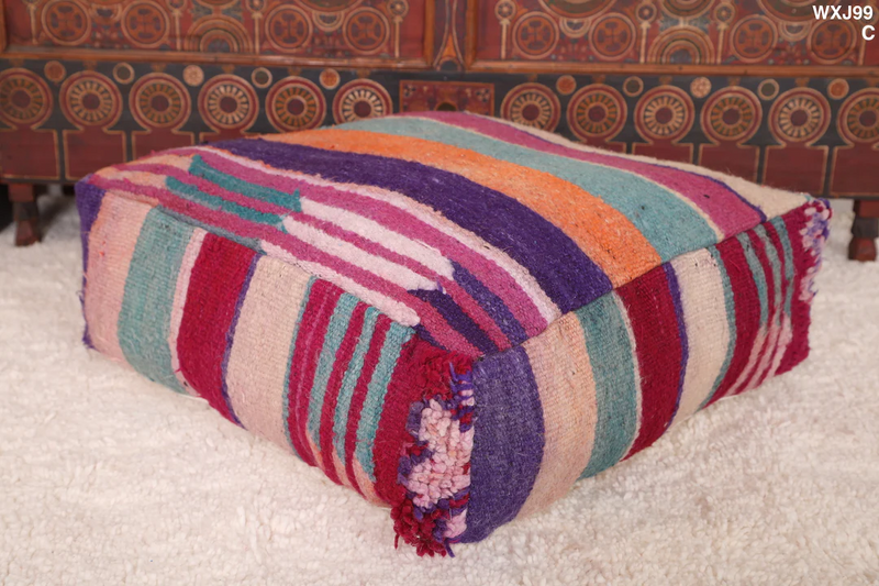 Berber Handmade Moroccan Colorful Rug Pouf – Vibrant Pouf for Boho Decor - kilim pouf