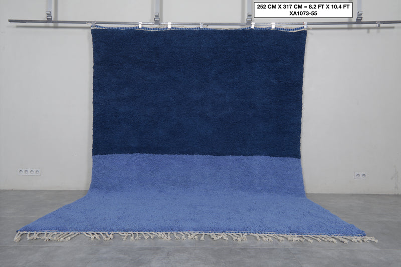 Large Moroccan Rug - 8.2 x 10.4 Feet, Two-Tone Blue | Handwoven Berber Style