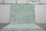 Modern Moroccan Rug - 7.8 x 9.8 ft | Green & White Checkered Pattern