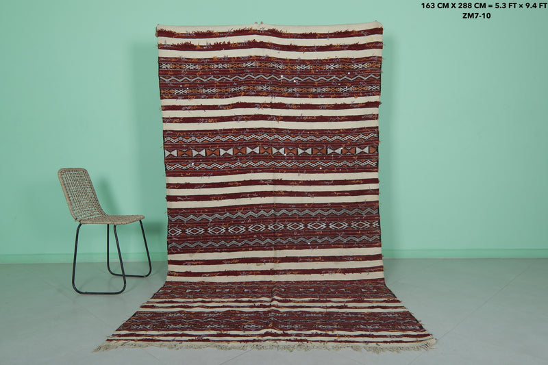 Handwoven Zemmour Blanket Rug 5.3 FT x 9.4 FT - Rich Stripes & Geometric Patterns