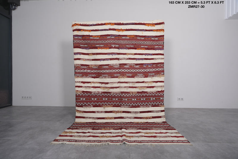 Vintage Berber Blanket - 5.3 FT x 8.3 FT | Handwoven Moroccan Rug