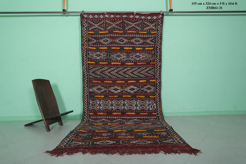 Moroccan Berber Kilim 5 FT x 10.6 FT - Vibrant Tribal Design