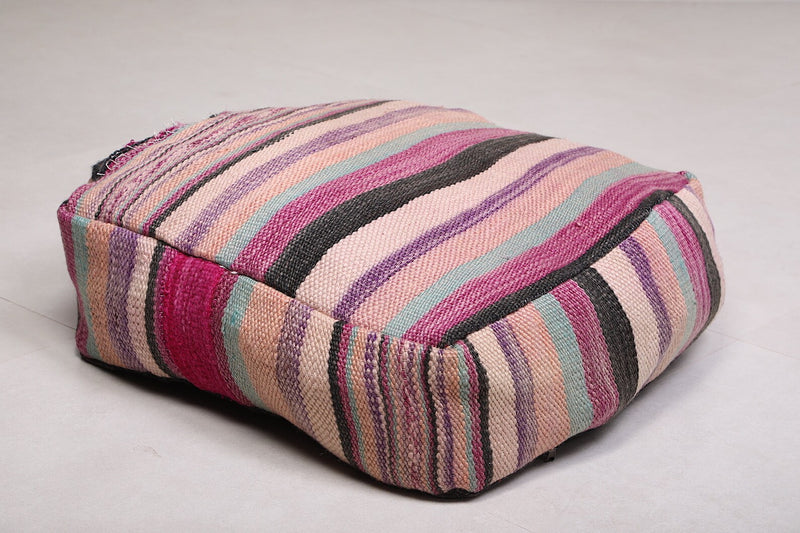 Moroccan Kilim Pouf - Multicolor Striped Floor Cushion - kilim pouf