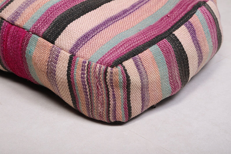 Moroccan Kilim Pouf - Multicolor Striped Floor Cushion - kilim pouf