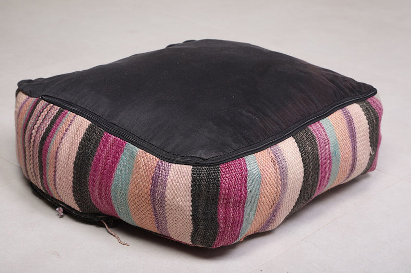 Moroccan Kilim Pouf - Multicolor Striped Floor Cushion - kilim pouf