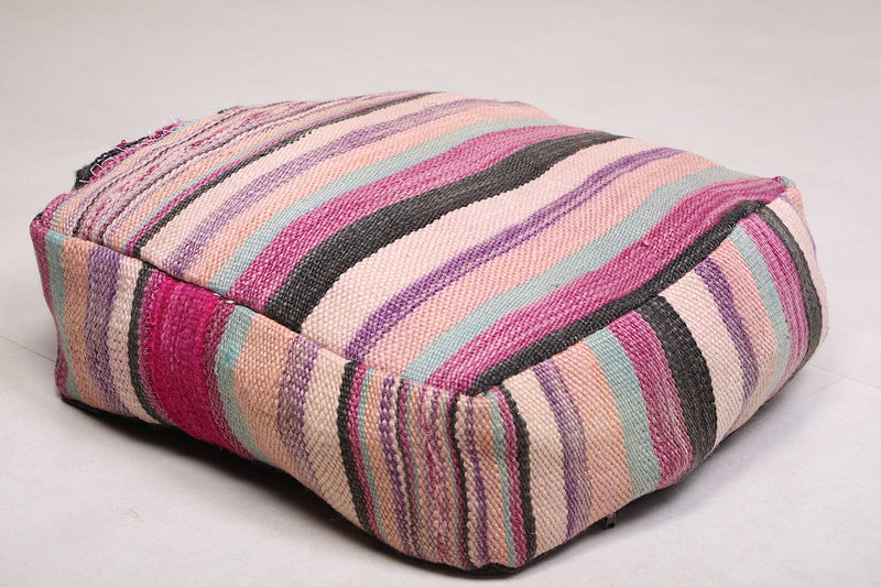 Moroccan Kilim Pouf - Multicolor Striped Floor Cushion - kilim pouf