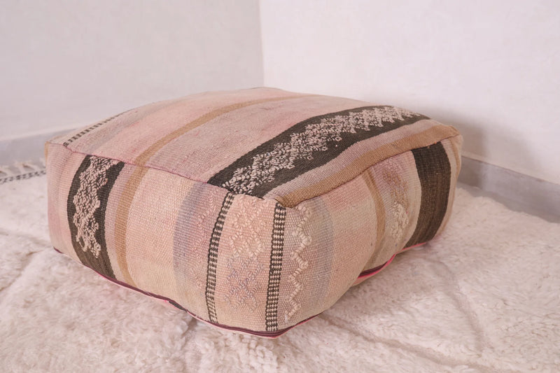 Moroccan Kilim Pouf - Soft Pink & Beige Striped Floor Cushion - kilim poufs