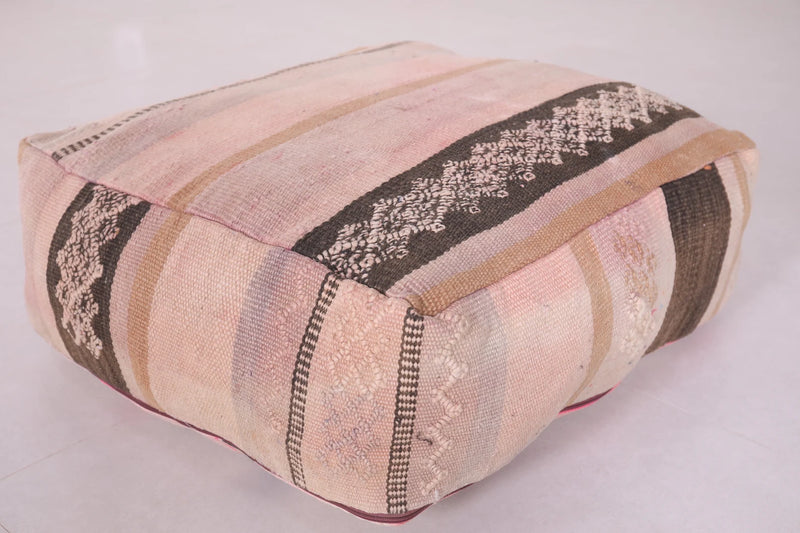 Moroccan Kilim Pouf - Soft Pink & Beige Striped Floor Cushion - kilim poufs