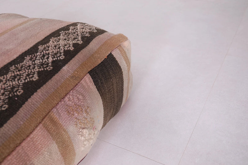 Moroccan Kilim Pouf - Soft Pink & Beige Striped Floor Cushion