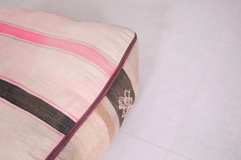 Moroccan Kilim Pouf - Soft Pink & Beige Striped Floor Cushion - kilim poufs