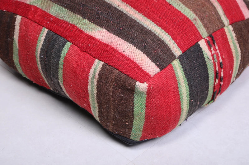 Moroccan Kilim Poufs - Red, Brown & Green Striped Floor Cushions Set