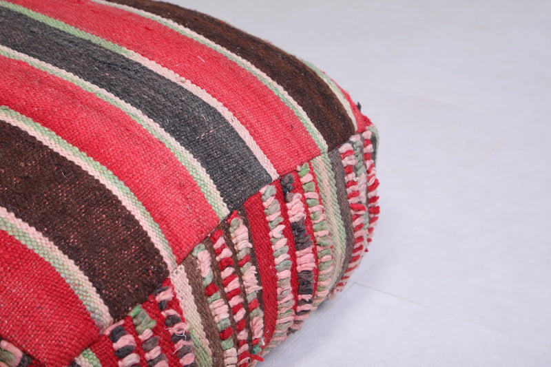 Moroccan Kilim Poufs - Red, Brown & Green Striped Floor Cushions Set