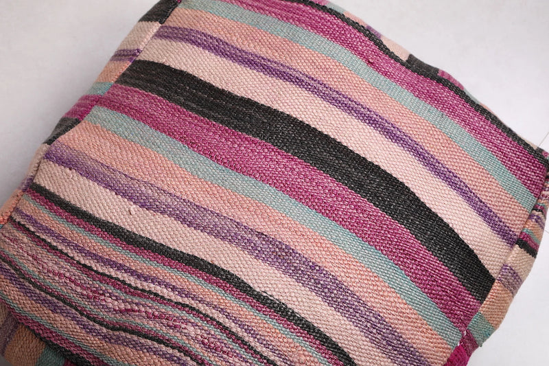 Moroccan Kilim Pouf - Multicolor Striped Floor Cushion - kilim pouf