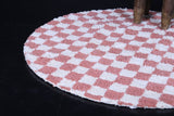 Pink checkered rug - checkers handmade round rug