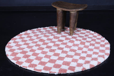 Pink checkered rug - checkers handmade round rug