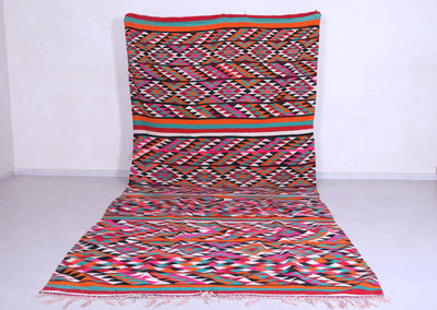 Colourful moroccan berber handwoven kilim rug 6.5 FT X 13.7 FT